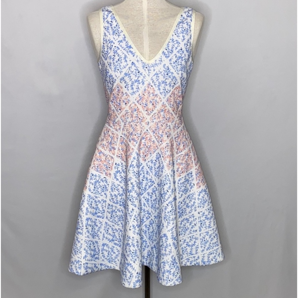 NWTAnthropologie Erin Fetherston Gwenore Neoprene Floral Pink Blue White Dress 6